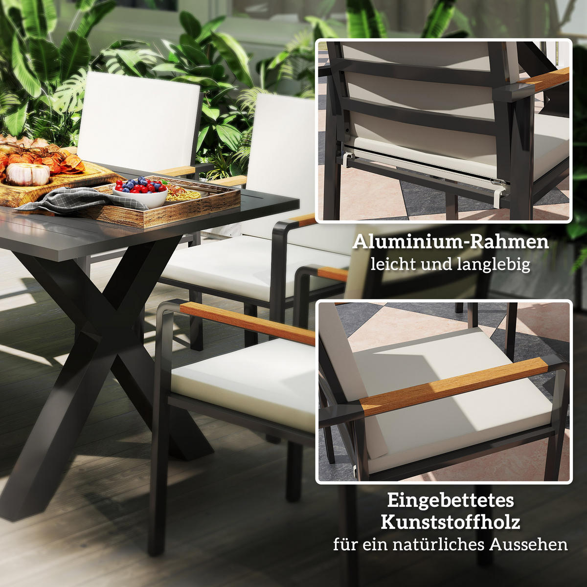 GARTENMÖBEL-SET DE-09658 Schwarz + Grau - Grau, Metall - ComfortXL
