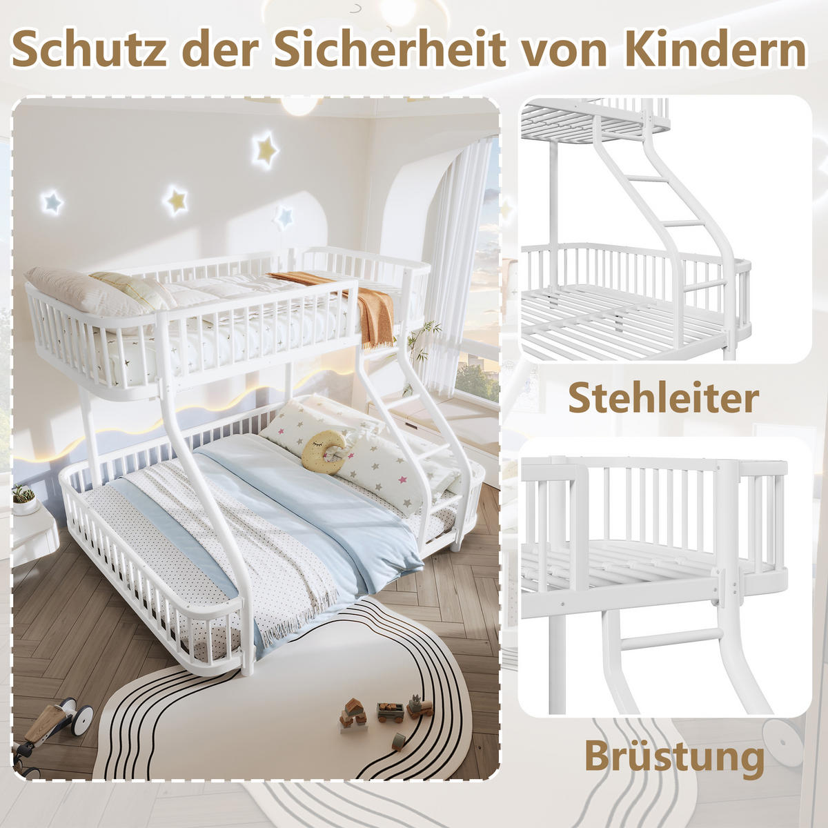 ETAGENBETT Eisen 90/200 cm + 140/200 cm Weiß - Weiß, Metall - Raumix