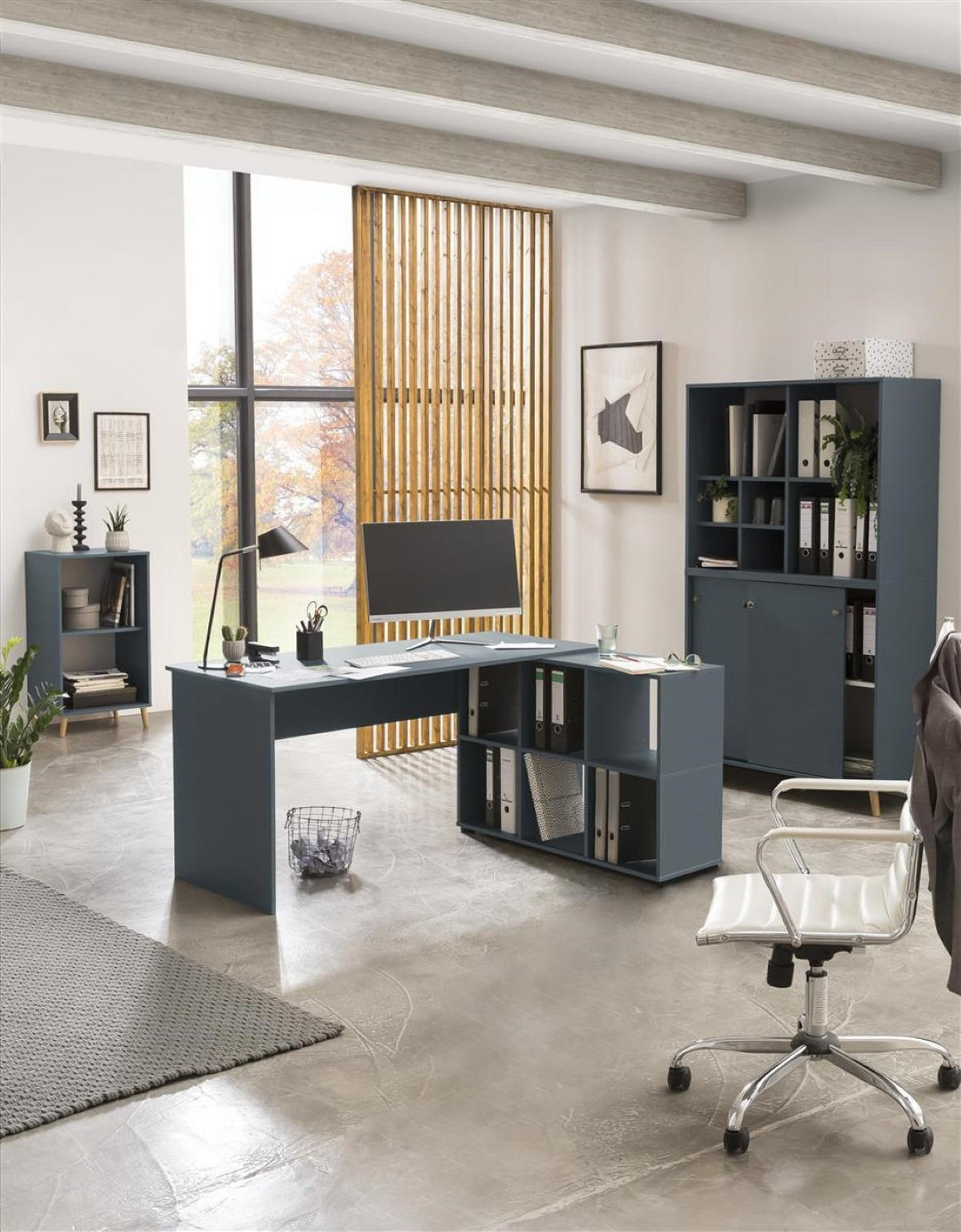 ECKSCHREIBTISCH Jaguar 73,6x150x121,6 cm 6 Fächern Blau - Blau, Holz (121.6/150/73.6cm) - PROREGAL