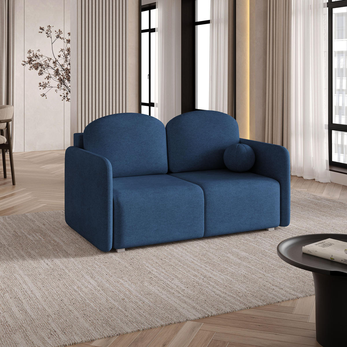 BETTSOFA SUVI II NV Blau Geflochtener Stoff mit Schlaffunktion - Blau, Textil (90/85/153cm) - MASSENO