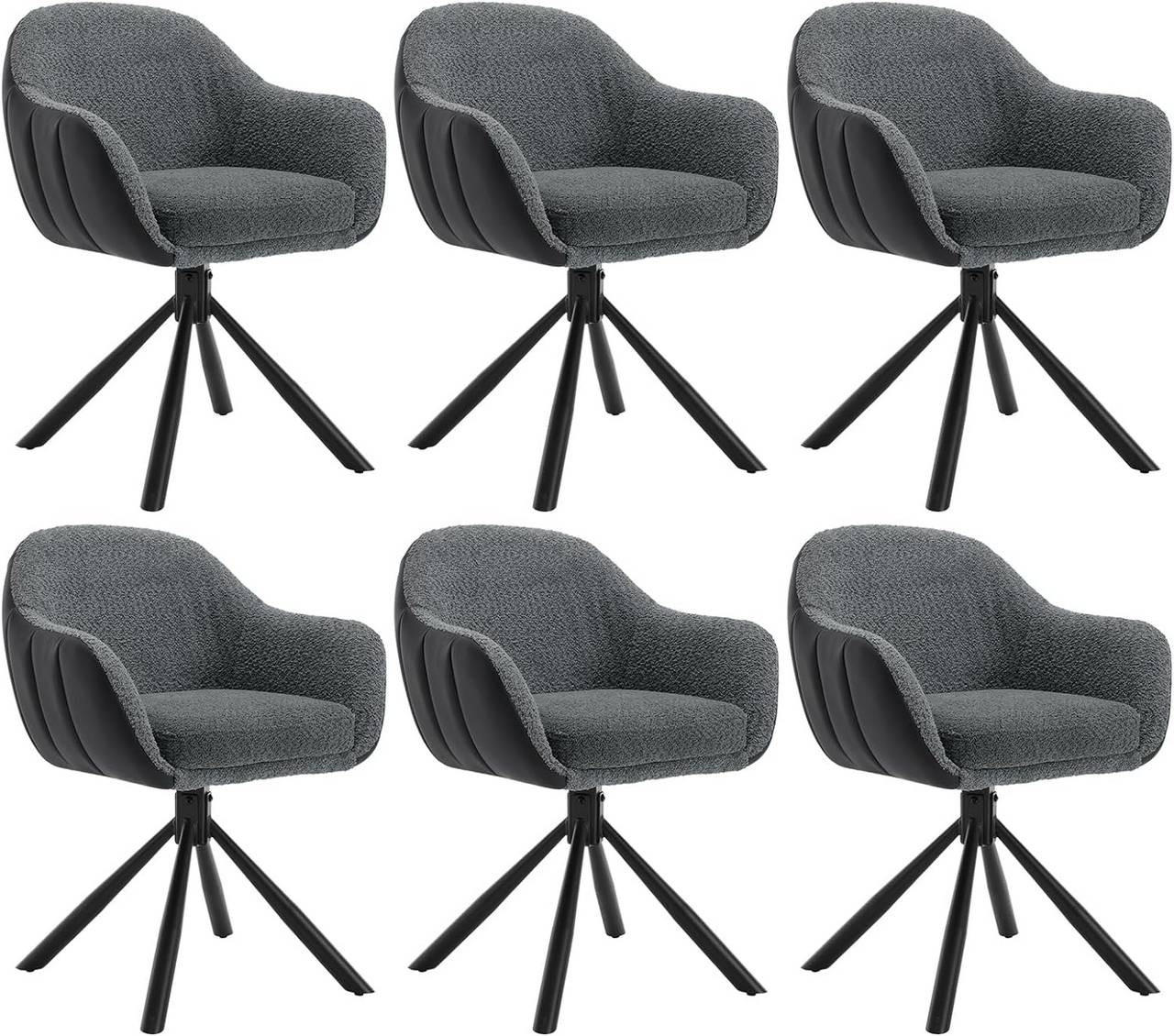 ESSZIMMERSTUHL 6er Set, drehbar, Chenille, Dunkelgrau - Dunkelgrau/Schwarz, Textil/Metall (57.5/78/60.5cm) - Woltu