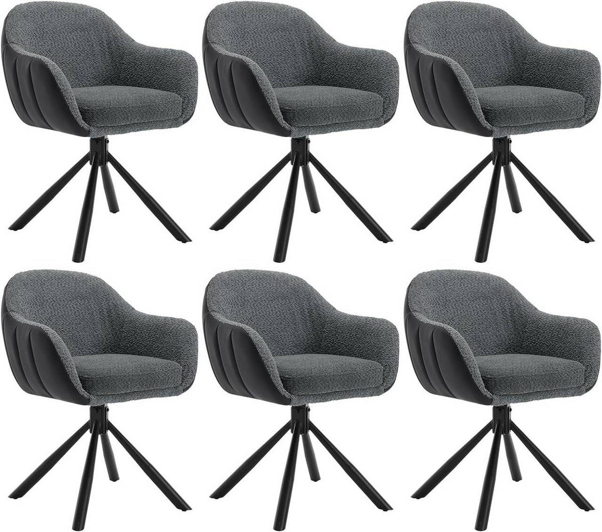 ESSZIMMERSTUHL 6er Set, drehbar, Chenille, Dunkelgrau - Dunkelgrau/Schwarz, Textil/Metall (57.5/78/60.5cm) - Woltu