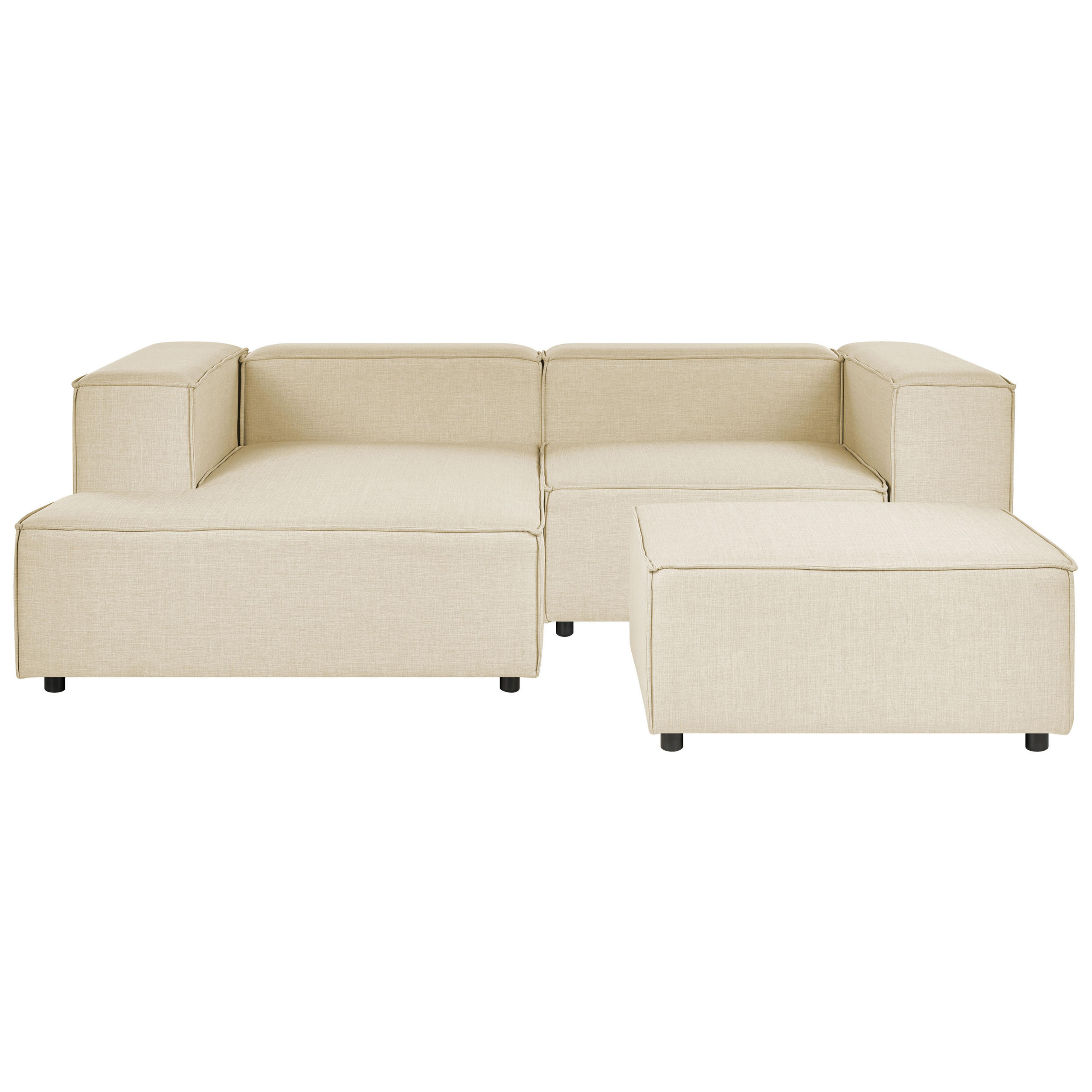 2-SITZER-ECKSOFA Leinen beige linksseitig mit Ottomane Aprica - Beige/Schwarz, Textil (238/180cm) - Beliani