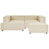 2-SITZER-ECKSOFA Leinen beige linksseitig mit Ottomane Aprica - Beige/Schwarz, Textil (238/180cm) - Beliani