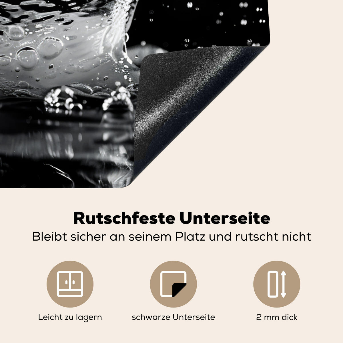 HERDABDECKPLATTE Wasser - Spritzwasser - Schwarz Induktionsmatte 77x51 cm - Schwarz, Kunststoff (77/51/0.2cm) - MuchoWow
