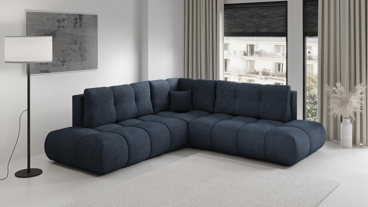 ECKSOFA DUCA II R-S Dunkelblau Chenille mit Schlaffunktion - Dunkelblau, Holz (266.5/266.5cm) - MASSENO
