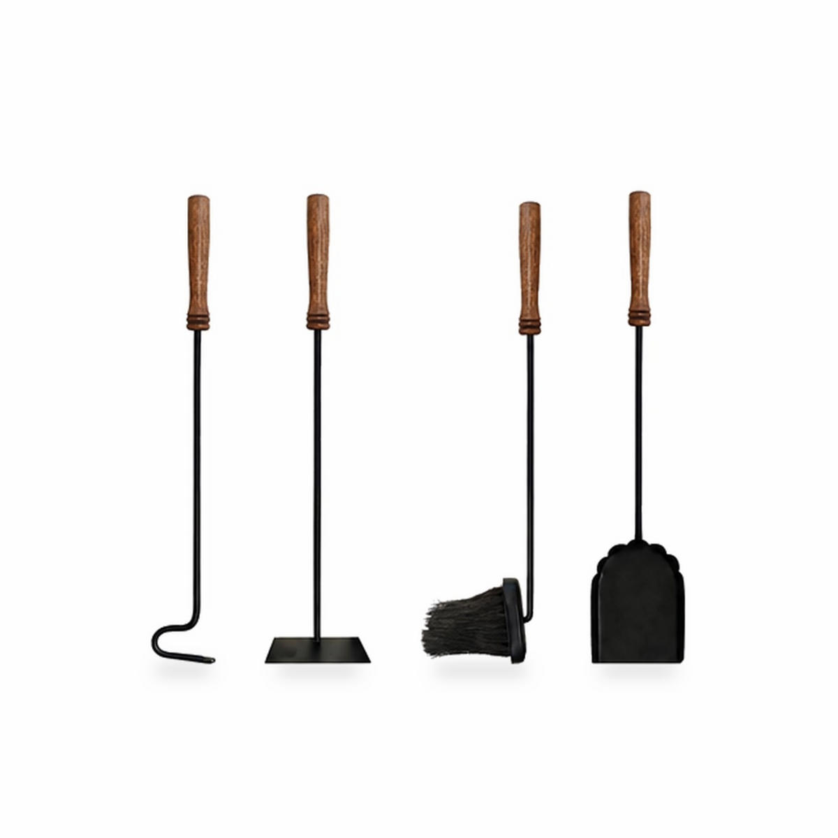 KAMINBESTECK Schwarz Braun 5-teilig - Schwarz, Holz/Metall (20/57/6.5cm) - Relaxdays