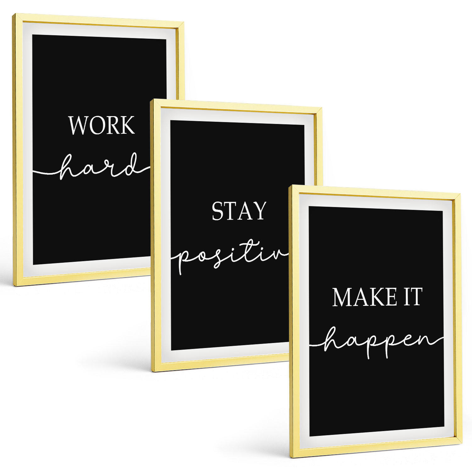 BILDER SET 3er Set - 40x60 cm Goldrahmen - Elegante Motive auf schwarzem Grund - Goldfarben, Kunststoff (40/60cm) - TULUP