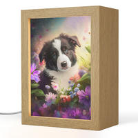 NACHTTISCHLAMPE Welpe - Sonne - Blumen - Natur - Border Collie - Hund 15x20 cm - Violett, Holzwerkstoff (8/15/20cm)