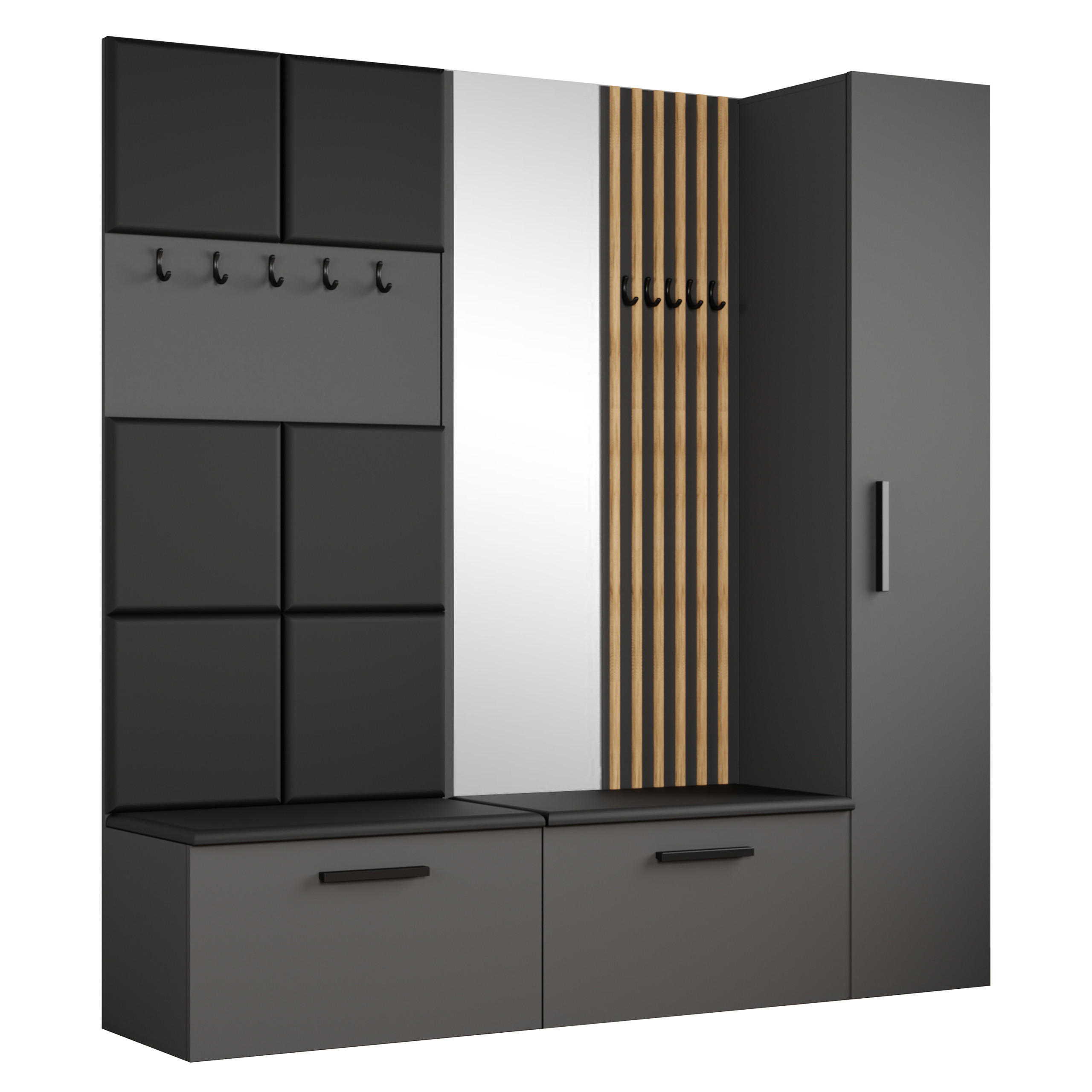 GARDEROBENSCHRANK MODULO 201,2/204/40 cm Modern Garderobe-Set Grau - Schwarz/Grau, Holzwerkstoff (201.2/204/40cm) - MASSENO