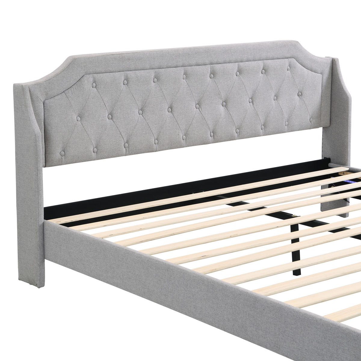 POLSTERBETT aus Leinen 180x200 cm in Grau mit LED-Beleuchtung & 2 Schubladen - Grau, Textil (180/200cm) - Modfu