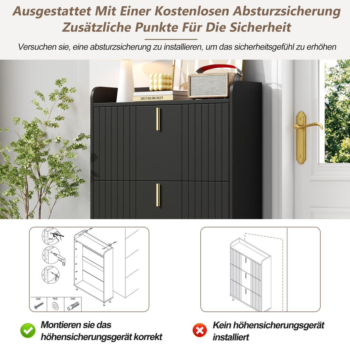 SCHUHSCHRANK Schwarz 3 Klappen 6 Fächer 80x23.5x123.5cm schmal - Schwarz, Holzwerkstoff (23.5/123.5/80cm) - FLIEKS