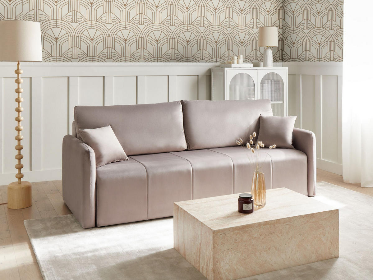 ROZKLÁDACÍ POHOVKA 3-místná Sametová látka Taupe Egge - šedohnědá, textil (220/88/93cm) - Beliani