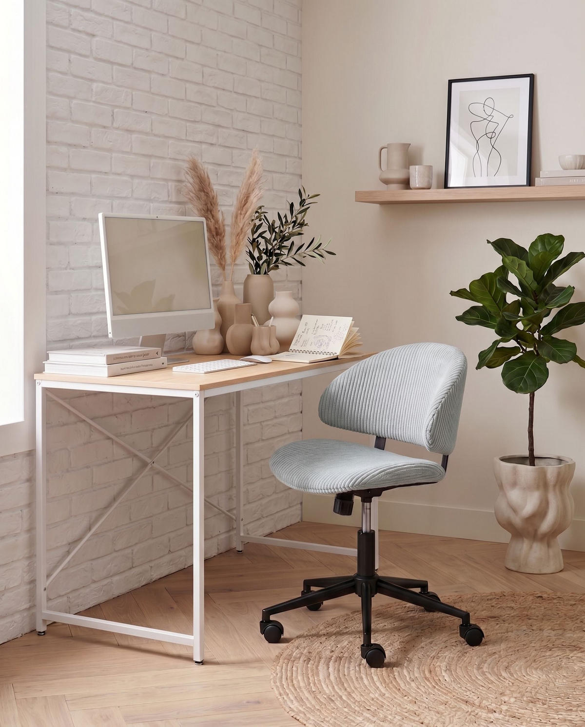 BÜROSTUHL Cord Hellblau Kiana - Hellblau, Textil (55/74/55cm) - Beliani
