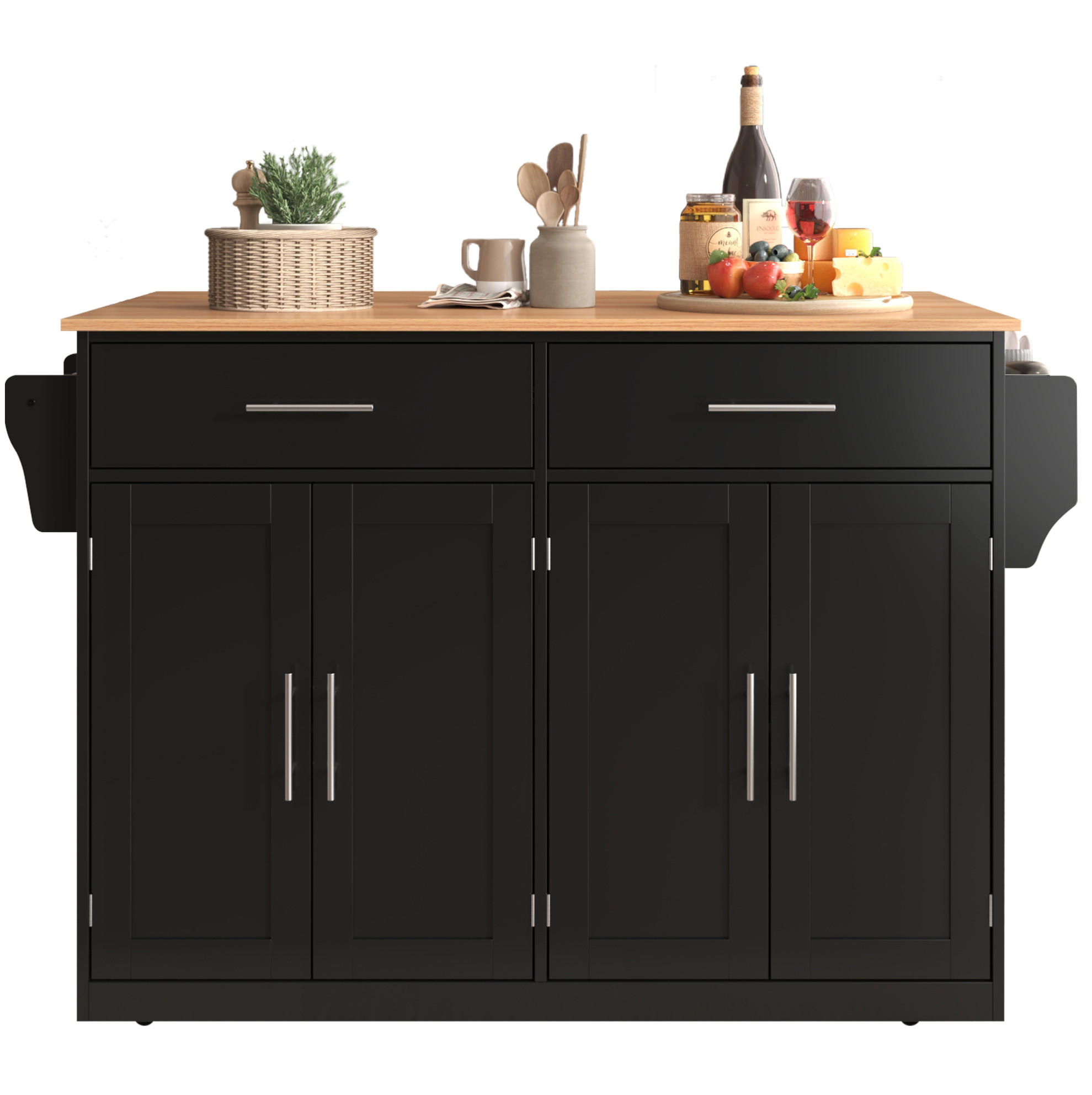 KÜCHENINSEL 120/91,5/46 cm Schwarz/Natur aus MDF mit klappbarer Tischplatte - Schwarz, Holzwerkstoff (71/91.5/120cm) - OKMYHOME