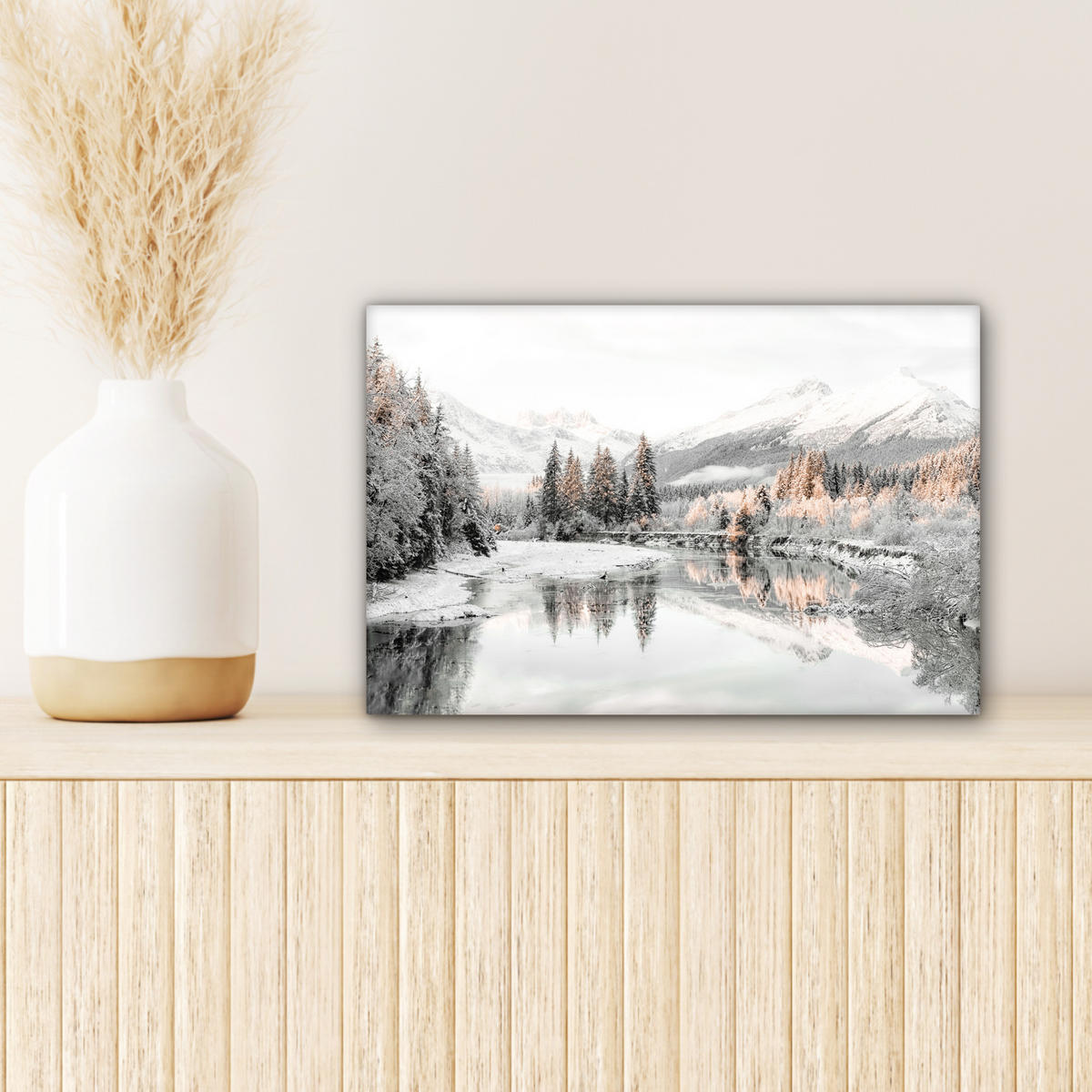 LEINWANDBILD Natur - Winter - Bäume - Berge - Schnee 30x20 cm - Weiß Hochglanz, Textil (30/20cm) - MuchoWow