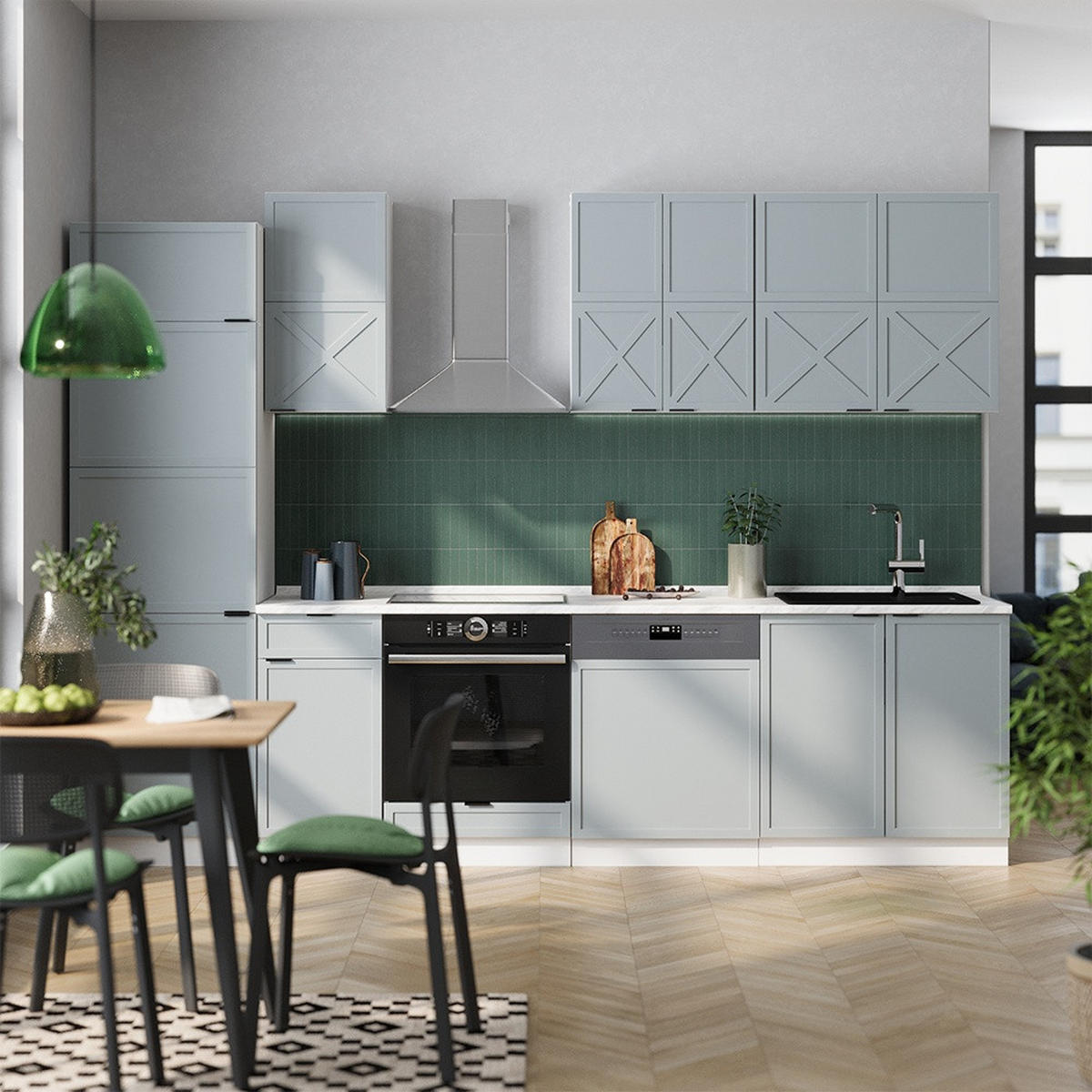 KUHINJSKI BLOK Fame-Line Svijetloplavo-Siva/Bijelo 300 cm , RP Antracit - bijela/svijetlo plava, drvni materijal (300/206.8/60cm) - Vicco