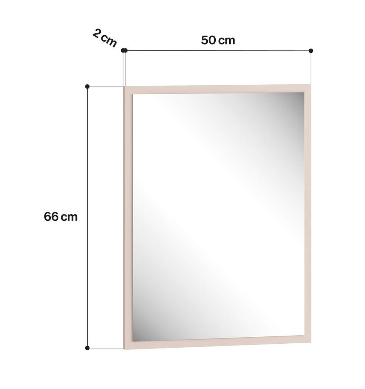 WANDSPIEGEL Oiven Cashmere 50 / 2 / 66cm - Creme, Holzwerkstoff (50/82/2cm) - Feldmann-Wohnen