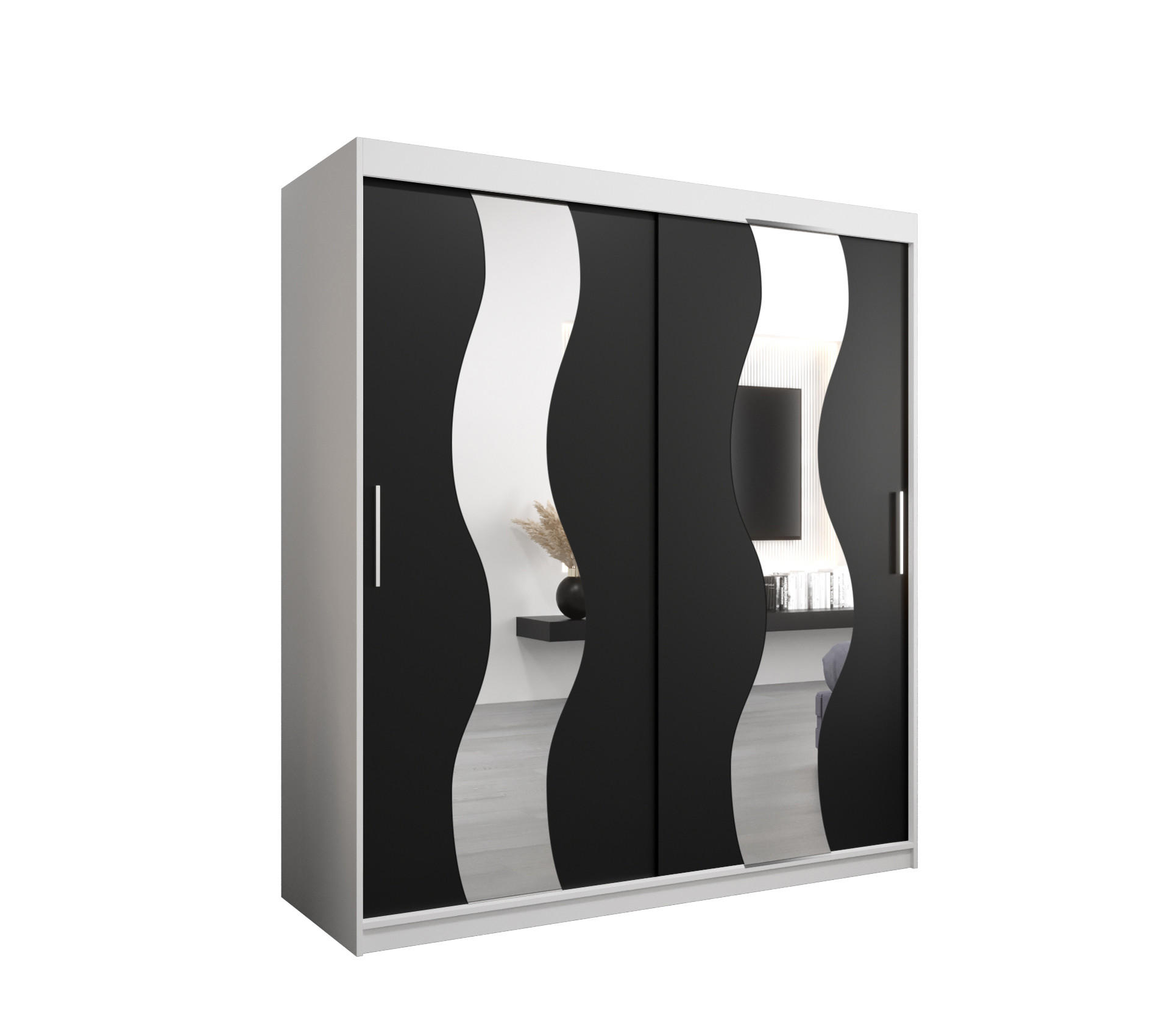 SCHWEBETÜRENSCHRANK 200/180/62 2-türig - Silberfarben/Schwarz, Holz/Kunststoff (180/200/62cm) - Abiks Möbel