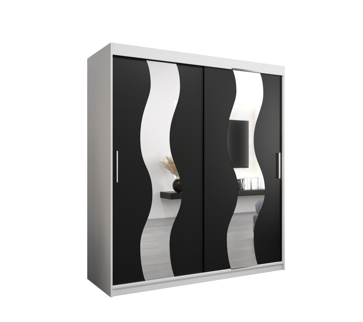 SCHWEBETÜRENSCHRANK 200/180/62 2-türig - Silberfarben/Schwarz, Holz/Kunststoff (180/200/62cm) - Abiks Möbel