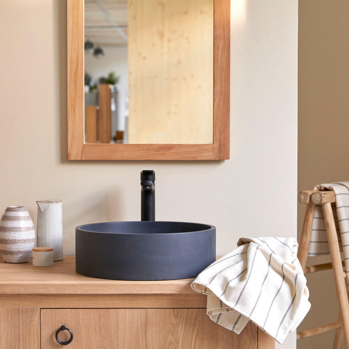 WASCHBECKEN Gina Schwarz aus Terrazzo - Schwarz, Stein (39/12/39cm) - Tikamoon