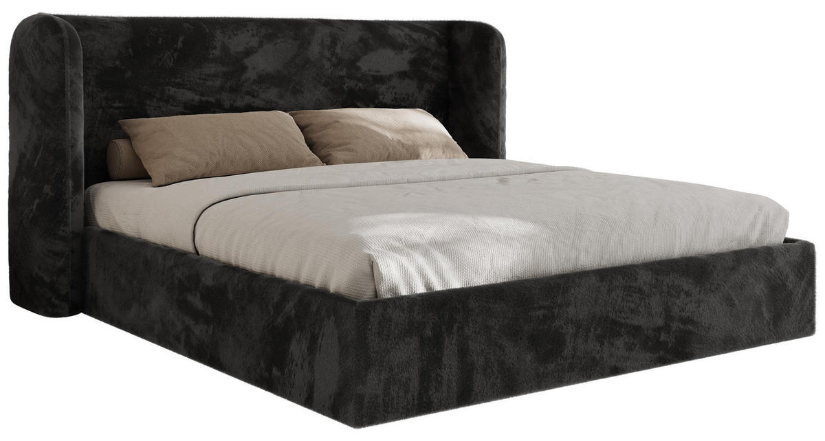 POLSTERBETT EMORA CLASSIC 180/200 - Dunkelgrau Plüsch - Schaum-Matratze - Dunkelgrau, Textil (180/200cm) - MKS