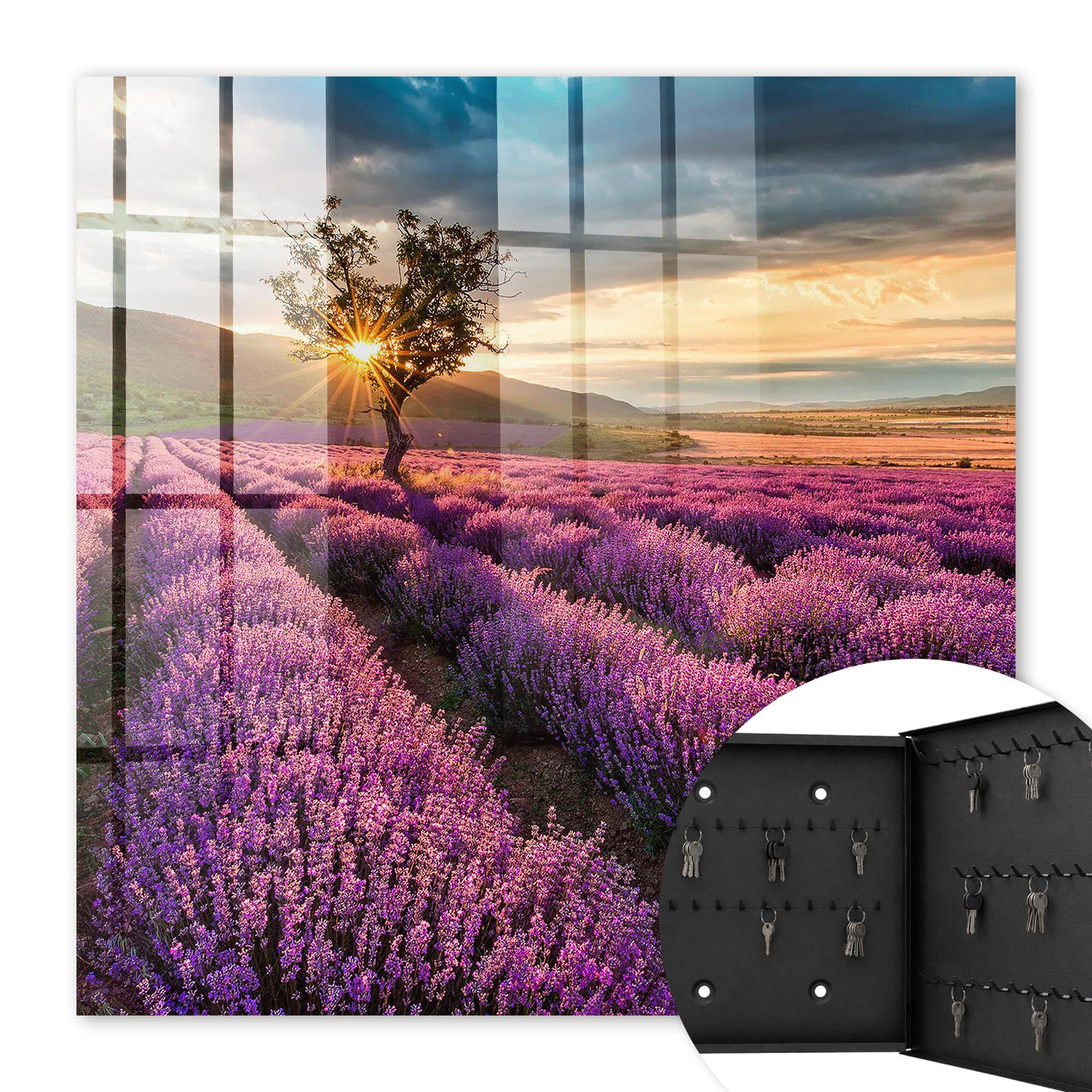 SCHLÜSSELBOX Schwarz 30x30 cm- Türöffnung nach rechts - Lavendel-Sonnenuntergang - Lila, Metall (30/30/5cm) - TULUP