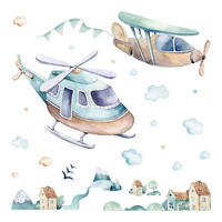 WANDAUFKLEBER 130x188cm - Hubschrauber und Flugzeug - Multicolor, Kunststoff (130/188/0.1cm) - Wallfluent