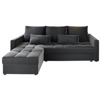 ECKSOFA KOS PIK Grau Plüsch-Stoff mit Schlaffunktion - Grau, Holz/Kunststoff (220/140cm) - MASSENO