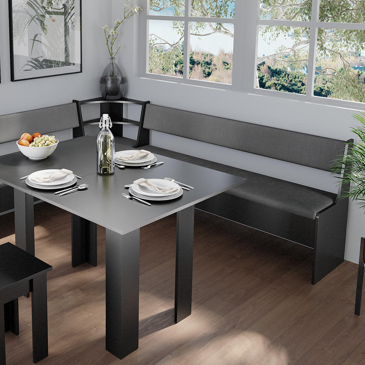 ESSZIMMER-BANK Roman Schwarz 166.6 x 41.5 cm - Schwarz, Holzwerkstoff (41.5/80/166.6cm) - Vicco