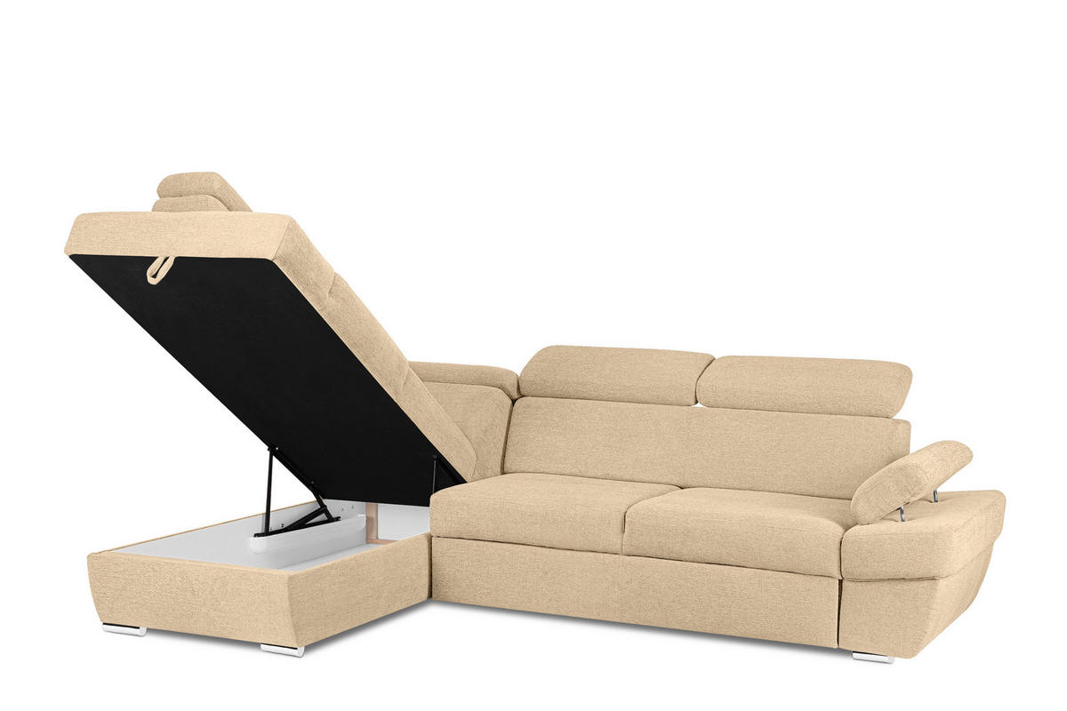SCHLAFECKSOFA RATLO links 4/5-Sitzer mit Bettkasten, beige - Beige/Silberfarben, Textil (270/190cm) - KONSIMO®