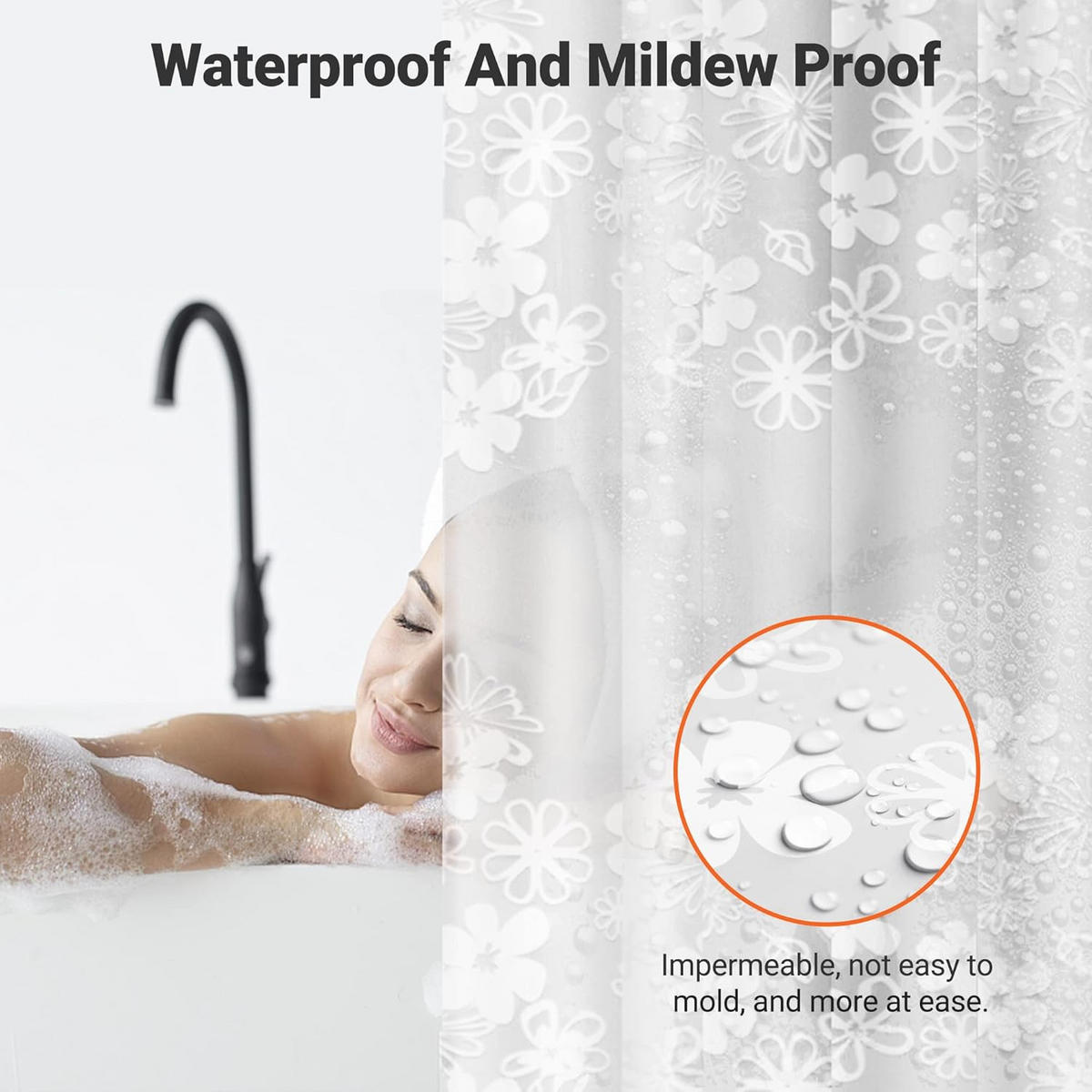 DUSCHVORHANG wasserdicht EVA elegant mit Haken Muster Blumen - Transparent, Textil (180/180cm) - MCBOSON