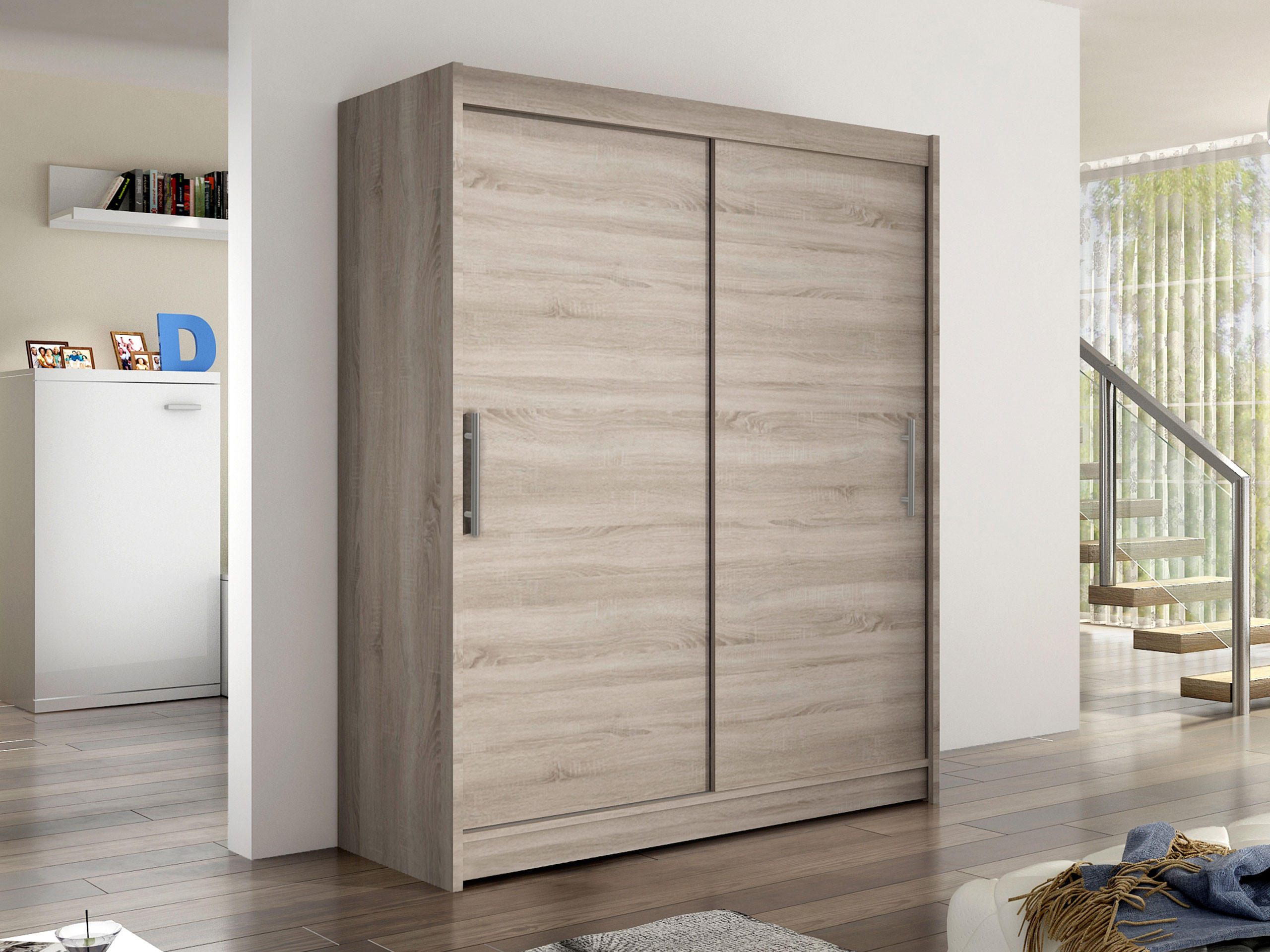 SCHWEBETÜRENSCHRANK Westa I - Silberfarben/Trüffeleichefarben, Holzwerkstoff/Metall (150/200/58cm) - MIRJAN24