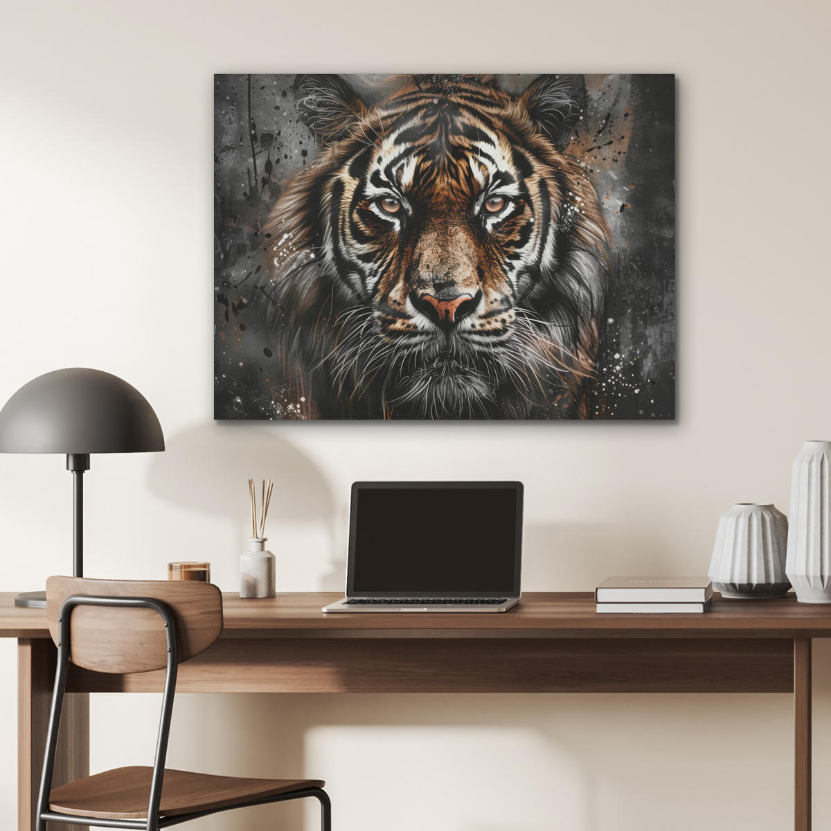 AKUSTIKPANEEL Tiger - Tiere - Porträt - Luxus - Schwarz 80x60 cm - Braun, Textil (80/0.9/60cm) - MuchoWow