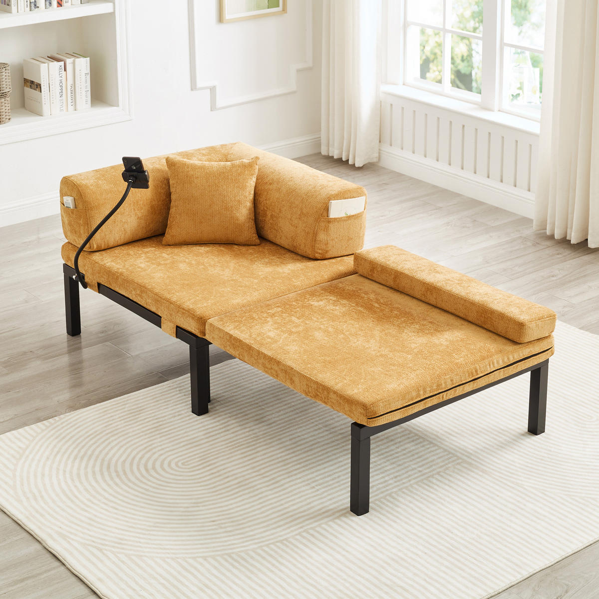SCHLAFSOFA mit ausziehbarer Einzelliegefunktion und platzsparendem Design, Gelb - Gelb, Textil (176/64/81cm) - Redom
