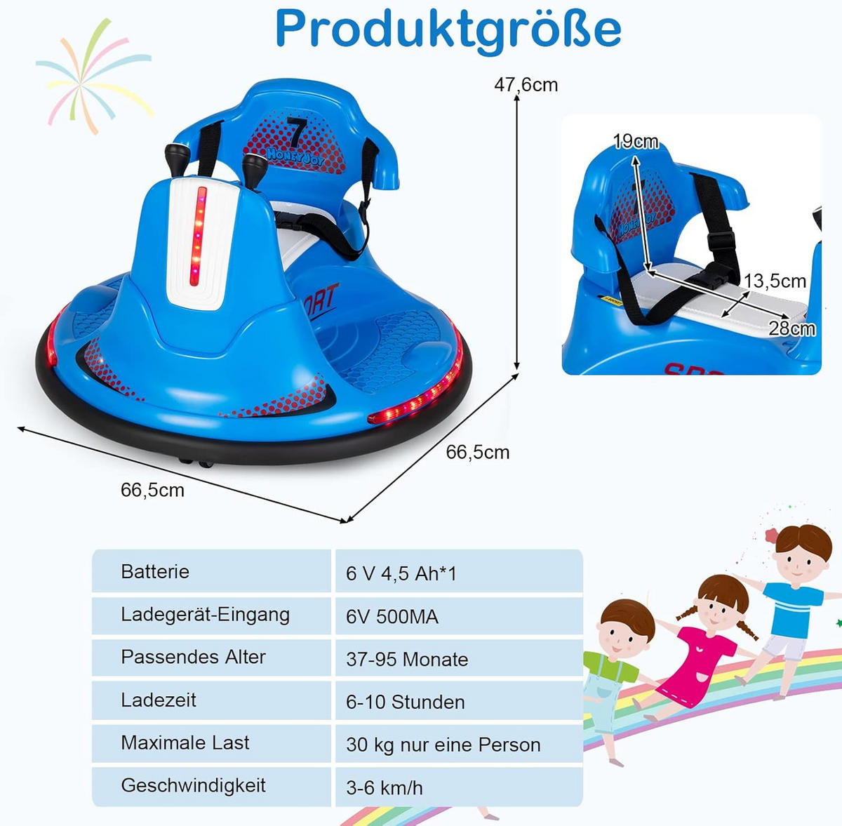 AUTOSCOOTER Aufsitz Kinder Blau - Blau, Kunststoff (66.5/47.6/66.5cm) - COSTWAY
