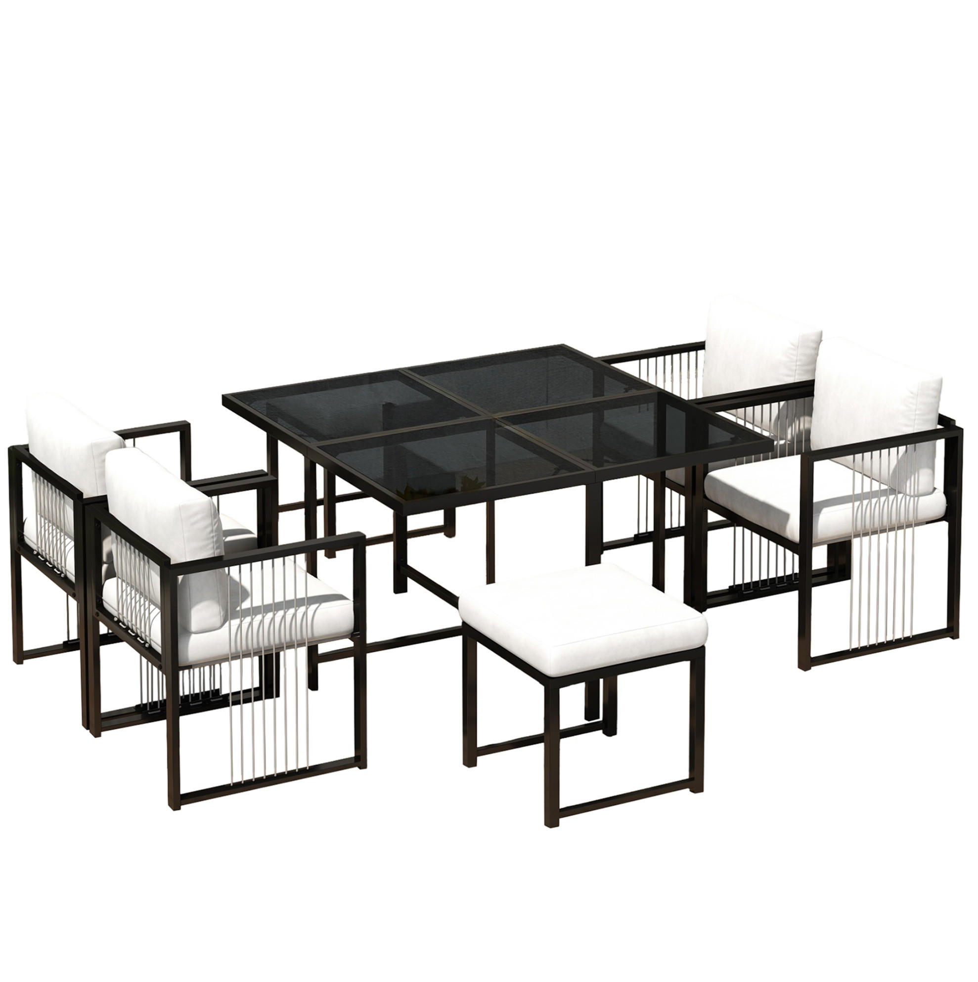GARTEN-ESSGRUPPE 7-tlg. für 6 Personen 117x117 cm Schwarz/Weiß - Beige, Metall - Beauniv