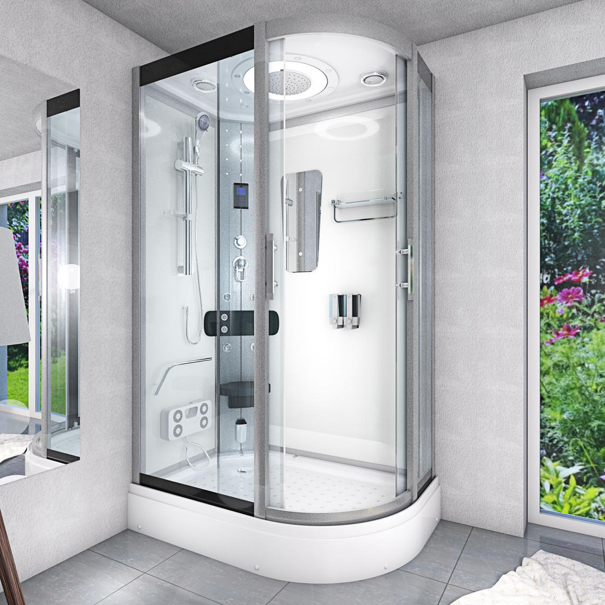 DUSCHE Dampfdusche D60-70T2R-EC Weiß 80x120 - Weiß, Glas/Kunststoff (80/120/215cm) - AcquaVapore by Sandra Jentho