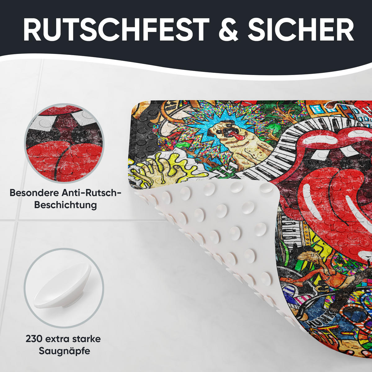 BADEMATTE Graffiti - Rot, Kunststoff (53/53cm) - Sanilo