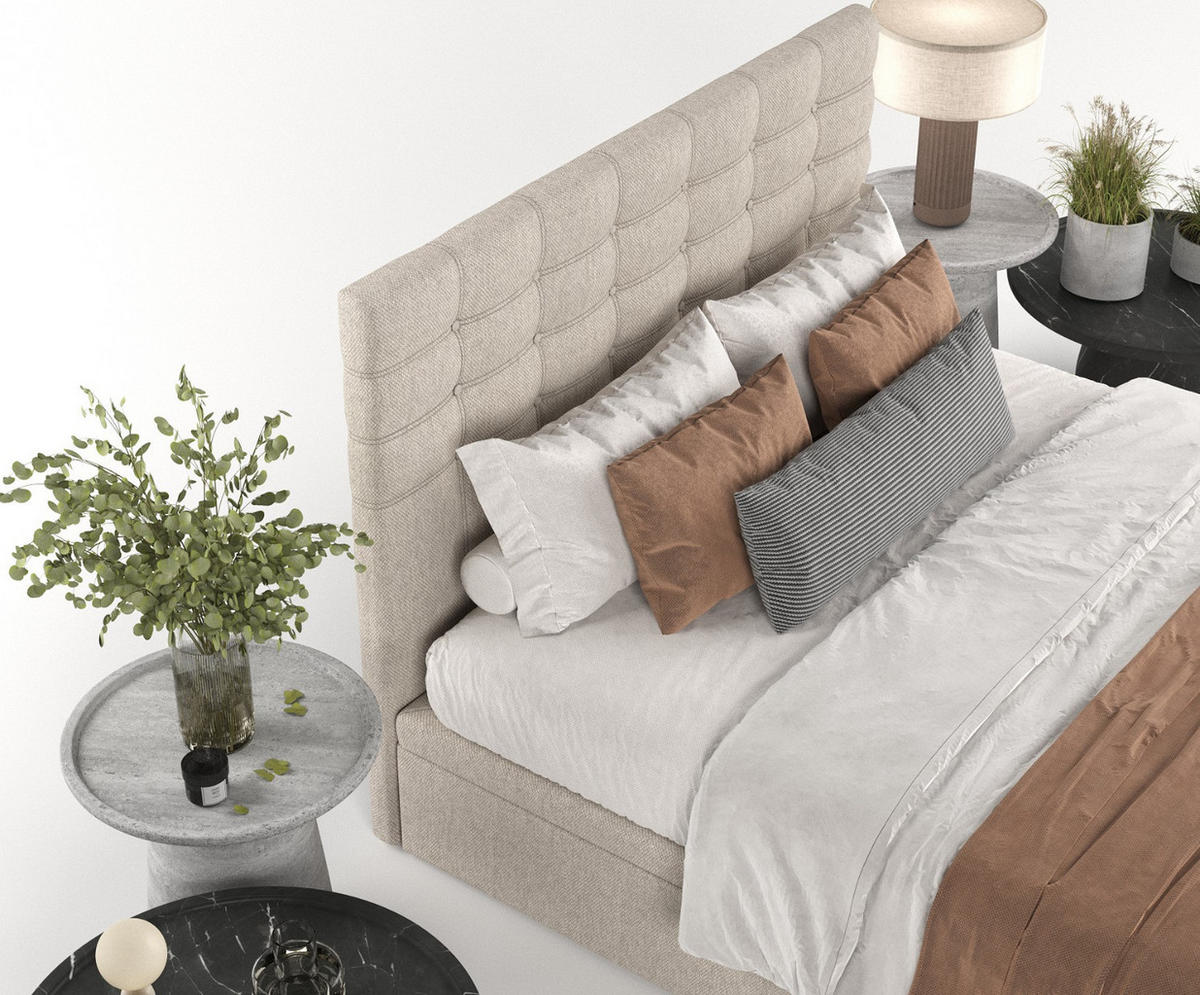 POLSTERBETT Callo mit Stauraum 200/200 cm Hellbeige im Megan Stoff - Sandfarben/Schwarz, Holz/Holzwerkstoff (200/200cm) - AltaBeds