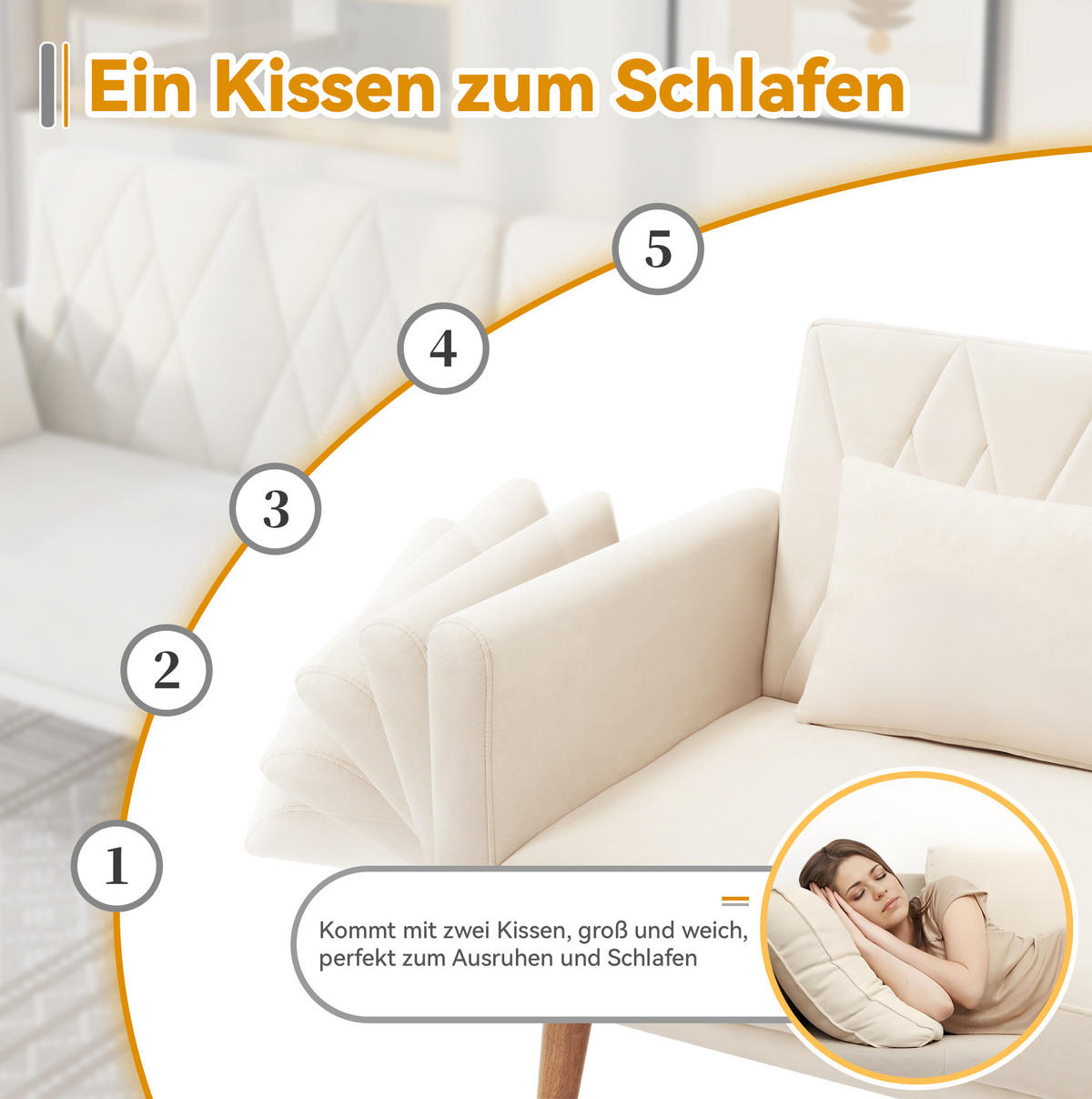 SCHLAFSOFA Samt mit verstellbarer Rückenlehne und Armlehnen Beige 180/75/82 cm - Beige, Textil (82/75/180cm) - Redom