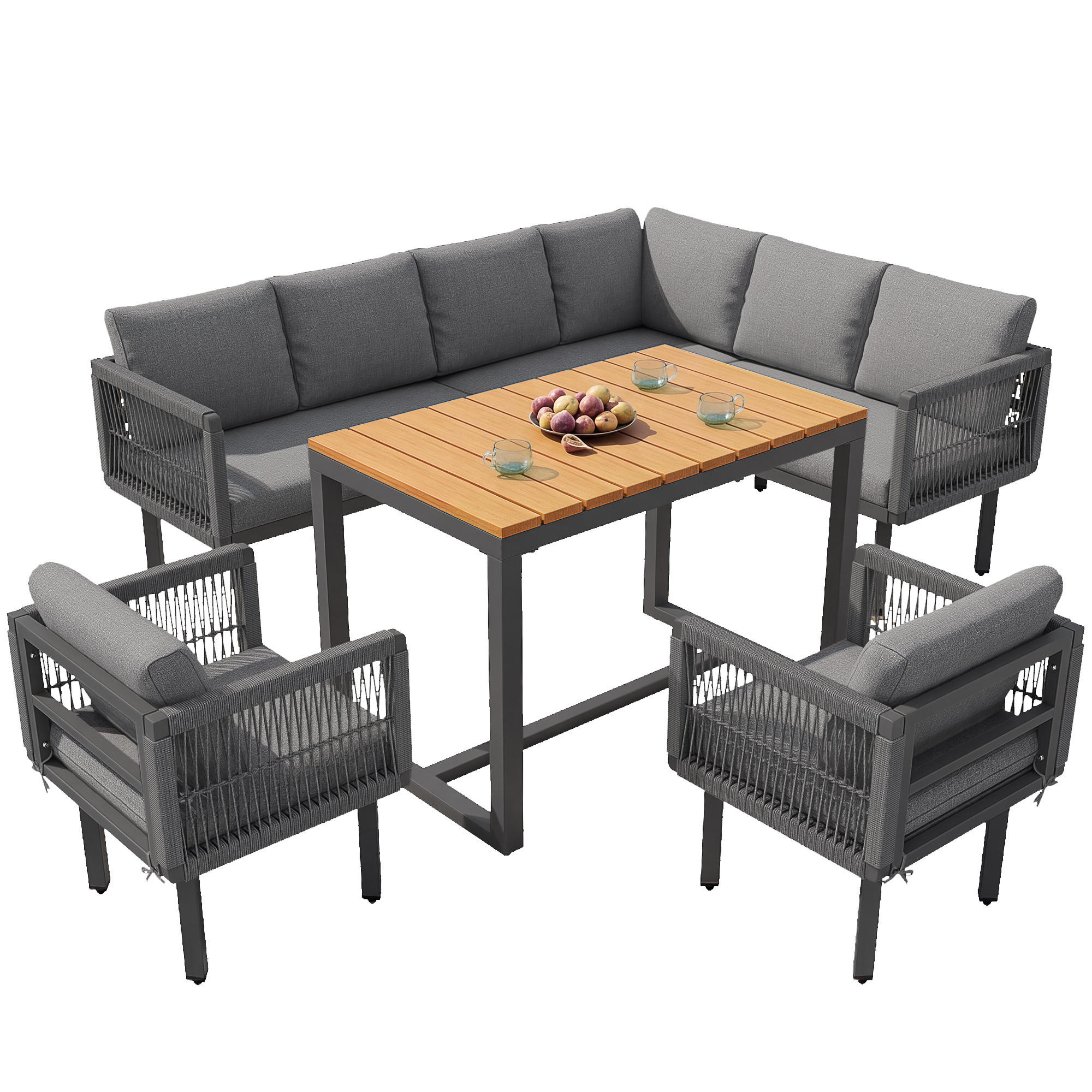 GARTENLOUNGE 6-teilig Ecksofa Sessel Tisch Outdoor Grau - Grau, Metall - FLIEKS