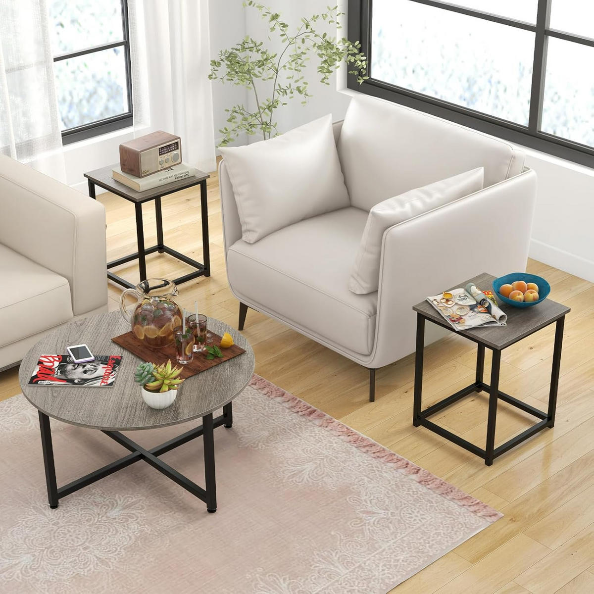 BEISTELLTISCH Grau(3-teilig) - Grau, Holzwerkstoff (80/80/42cm) - COSTWAY