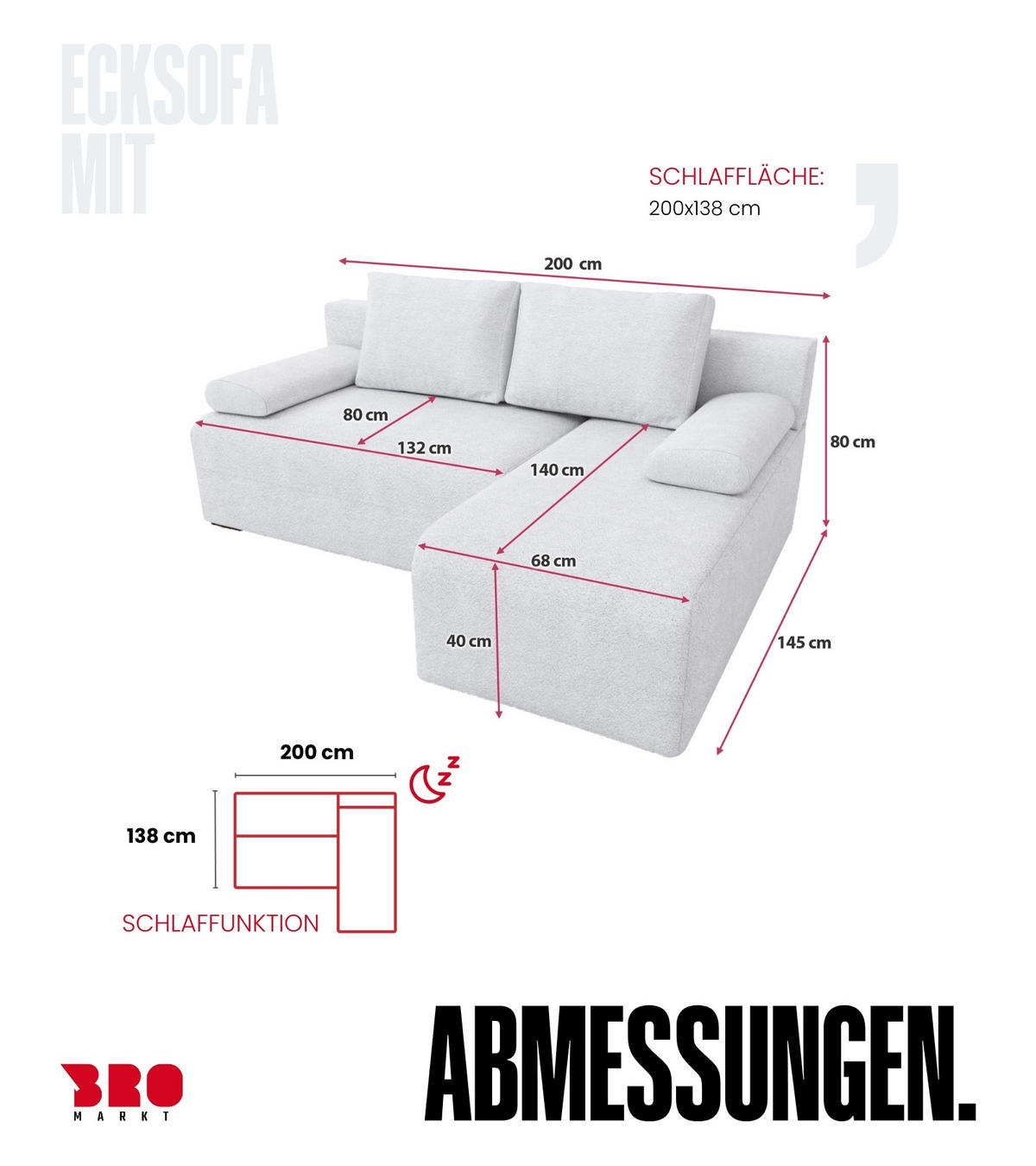 ECKSOFA Ernest mit Schlaffunktion Beige Bouclé - Weiß, Textil (200/145cm) - Bromarkt