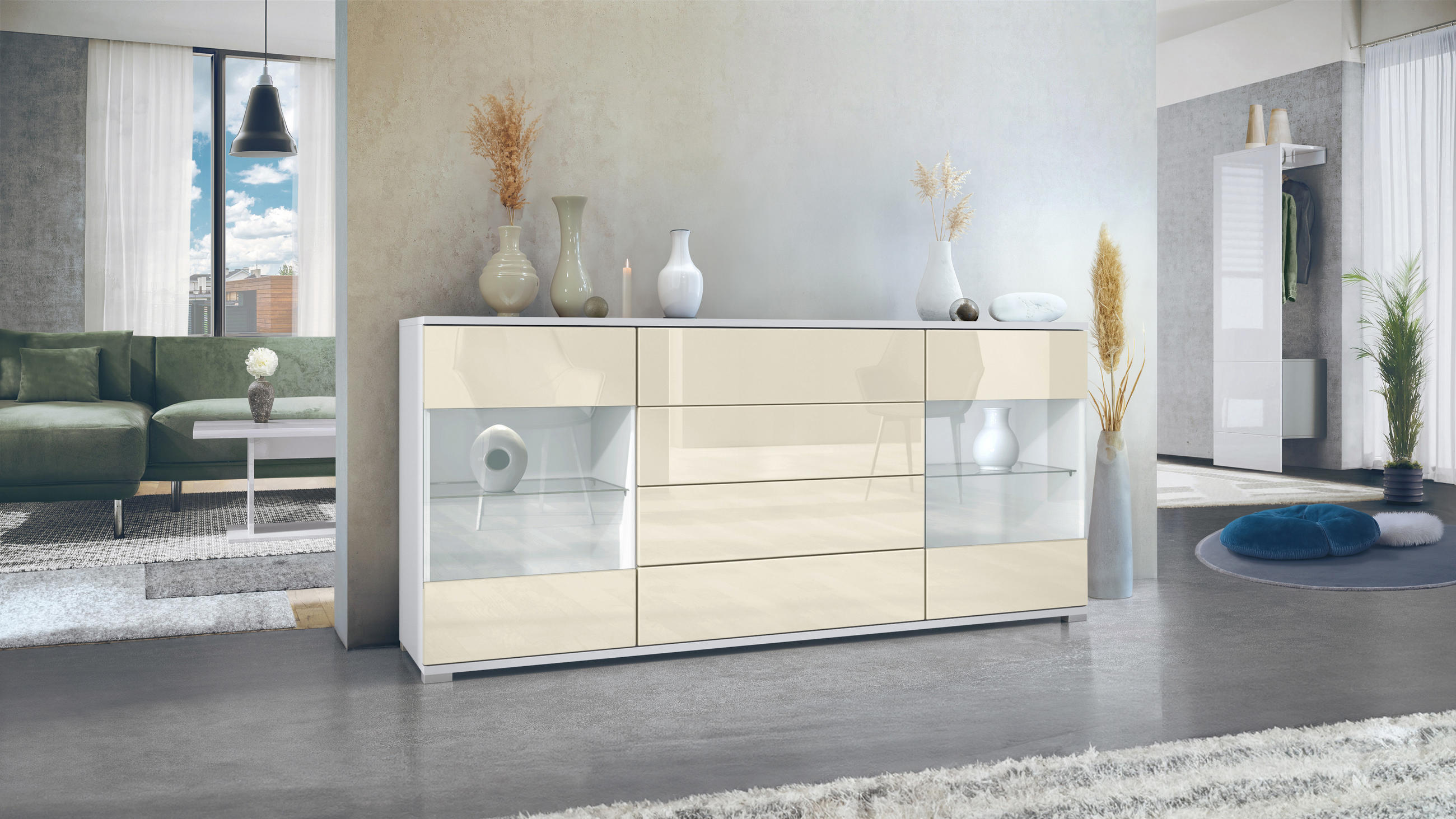 SIDEBOARD Bari Creme Hochglanz - Creme, Holzwerkstoff (166.5/75.5/35cm) - Vladon