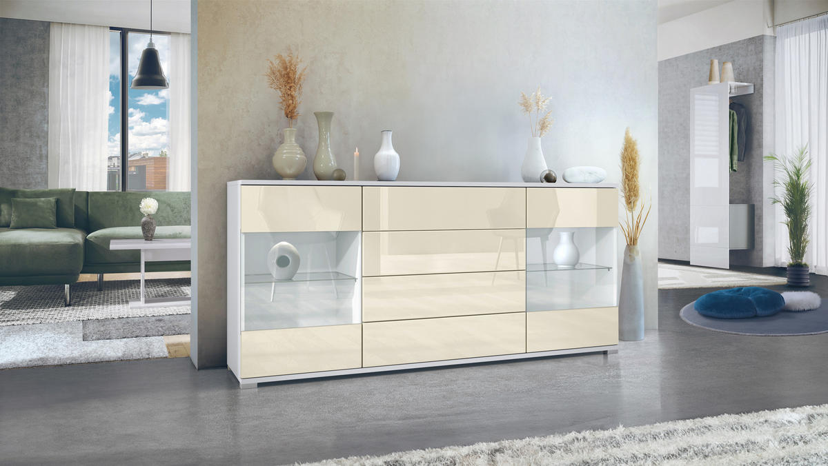SIDEBOARD Bari Creme Hochglanz - Creme, Holzwerkstoff (166.5/75.5/35cm) - Vladon