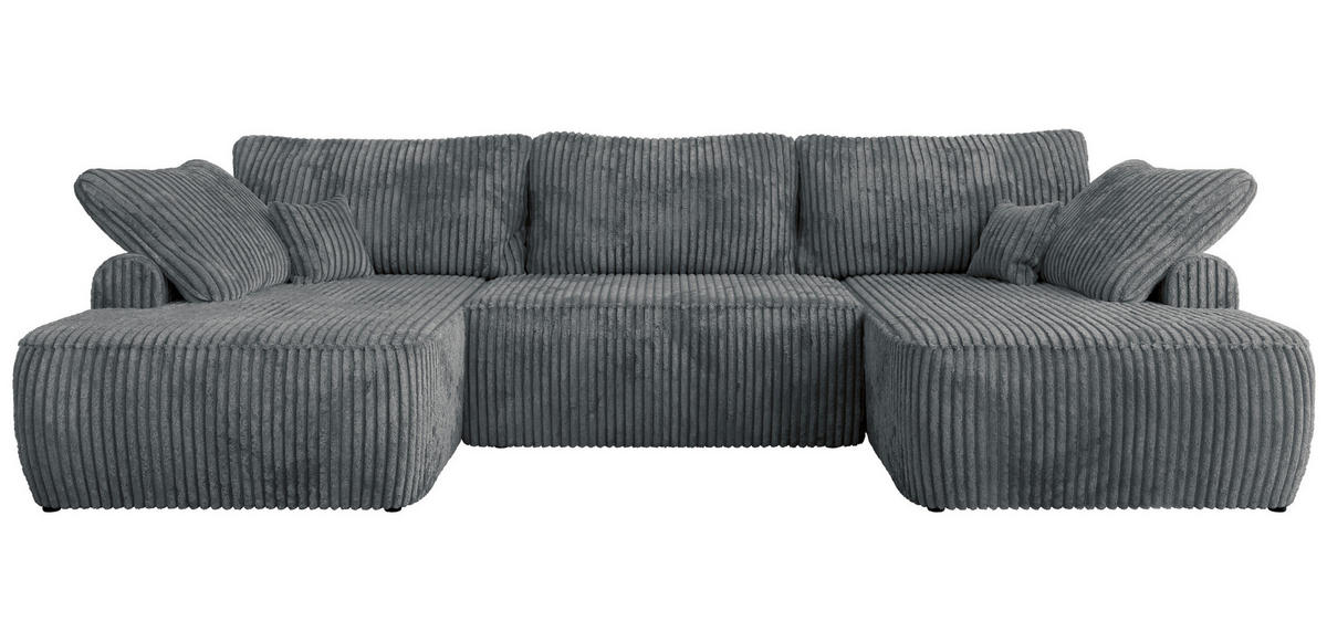 WOHNLANDSCHAFT CUBO U Dunkelgrau Cord - Dunkelgrau/Schwarz, Kunststoff/Textil (370/100/187cm) - MKS