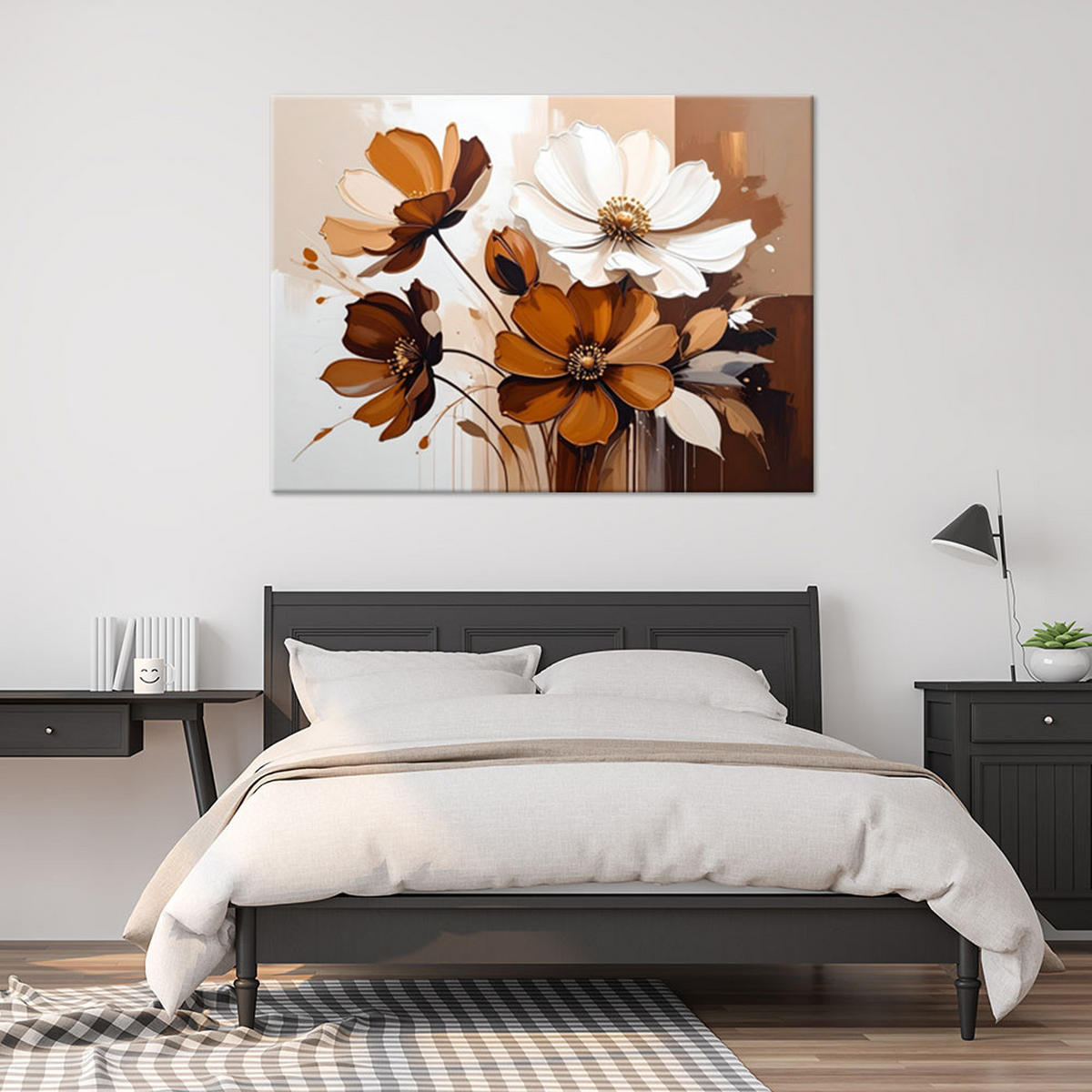 BILD auf Leinwand, Ein Strauß beigefarbener Blumen in einem modernen Arrangement - Braun, Textil (30/20cm) - Feeby