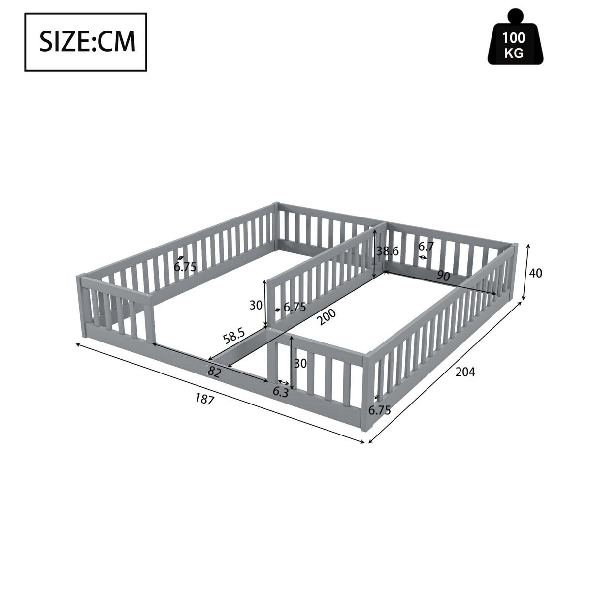 DĚTSKÁ postel 90/200 cm šedá z borovice a MDF se सुरक्षा zábradlím - šedá, dřevo (90/200cm) - OKWISH