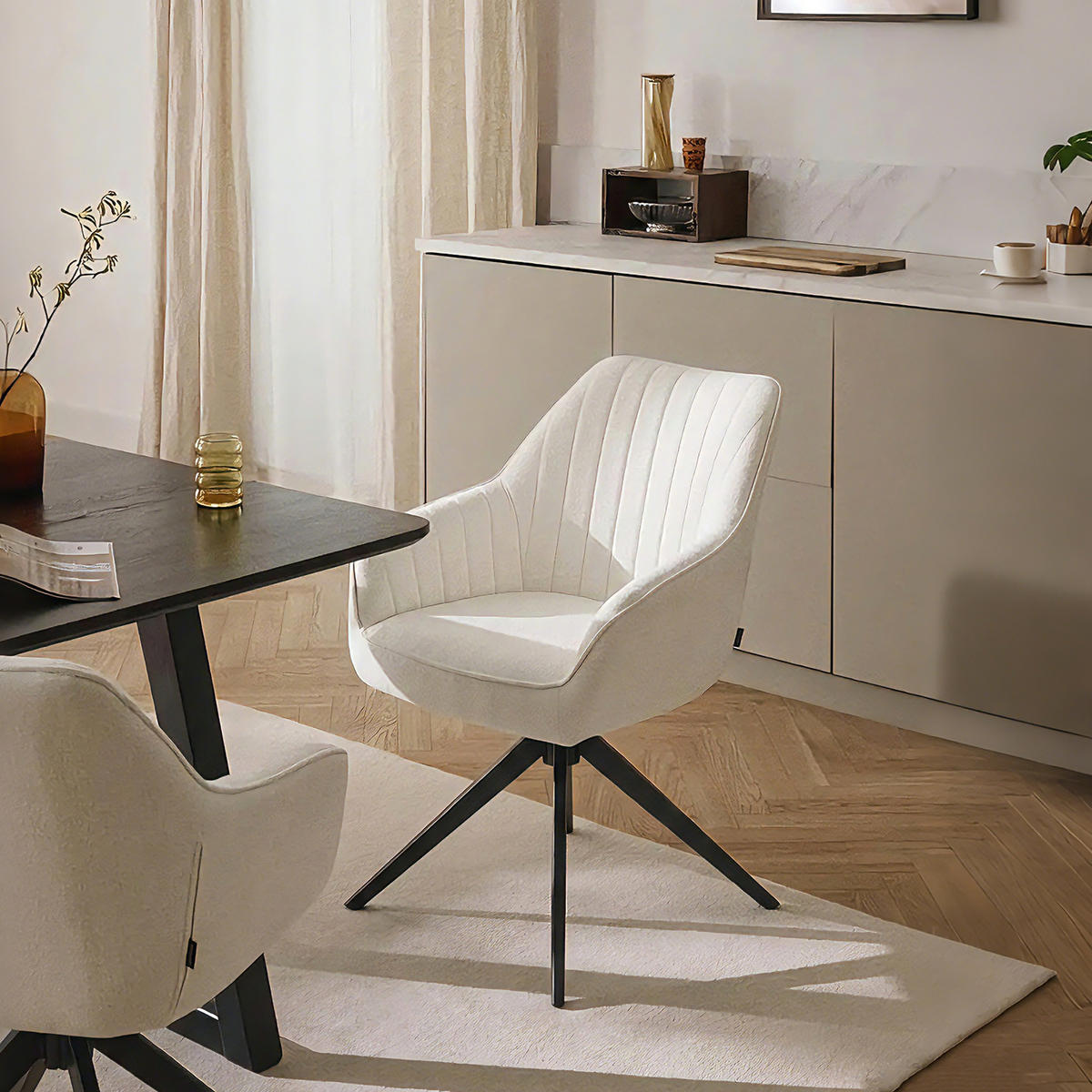 ARMLEHNSTUHL ARVIT - Schwarz/Weiß, Textil/Metall (58/87/61cm) - B&D Home